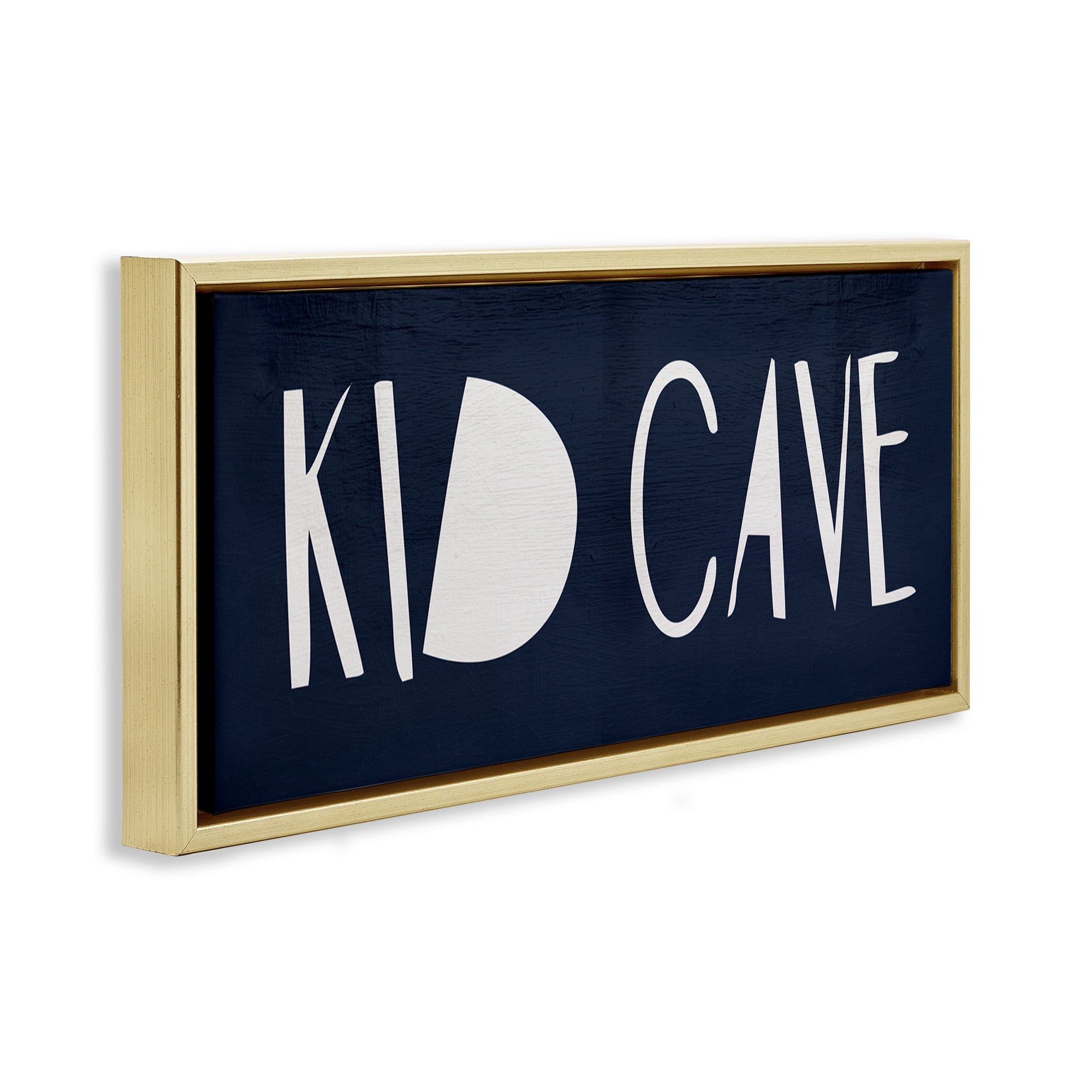 Stupell Industries Minimal Kid Cave Sign Typography Painting Gold Floater Framed Canvas Art Print Wall Art, 31 x 14