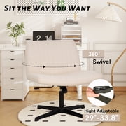 CL.HPAHKL Criss Cross Chair, Modern Height Adjustable Cross Legged Office Chair Armless Fabric Wide Desk Chair No Wheels Swivel Vanity Chairs with Backs for Home Office, Small Space (1, Beige)