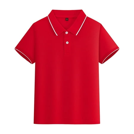 Rhuody Summer Tops Boys Lapel Kids Short Sleeve Summer Gentleman Tops Holiday T Shirt Basic Clothing Red 7-8 Years