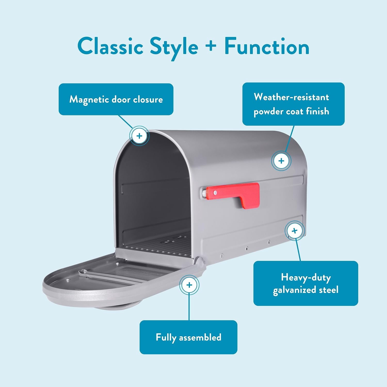 Mapleton Heavy Duty Steel Metal Post Mounted Mail Box for Outside, Graphite, Large Curbside Mailbox with Magnetic Latch