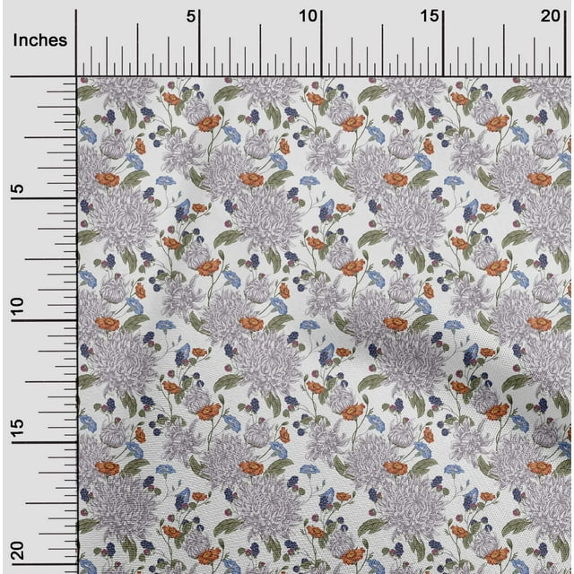 oneOone Polyester Lycra White Fabric Leaves & Flower Sewing Craft Projects Fabric Prints By Yard 56 Inch Wide