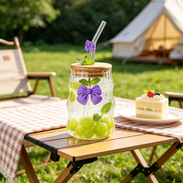 Vaso de agua de vidrio con tapa y pajita | Vaso para bebidas con decoración de mariposa | Vaso térmico para bebidas frías o calientes
