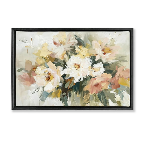 Stupell Industries Brushed Bouquet Blooms Plants & Flowers Painting Black Floater Framed Canvas Art Print Wall Art, 25 x 17