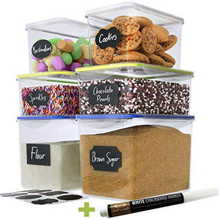 Tayyakoushi Large Food Storage Containers ,Great for Flour, Sugar, Baking Supplies,BEST Airtight Kitchen & Pantry Bulk Food Storage - BPA Free ,Set of 6 & 8 FREE Chalkboard Labels & Pen Home