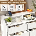 thumbnail image 5 of 6 Drawer Dresser, Wide Wood Chest of Drawers with Power Outlet Fluted Panel, Bedroom, Living Room, 5 of 7