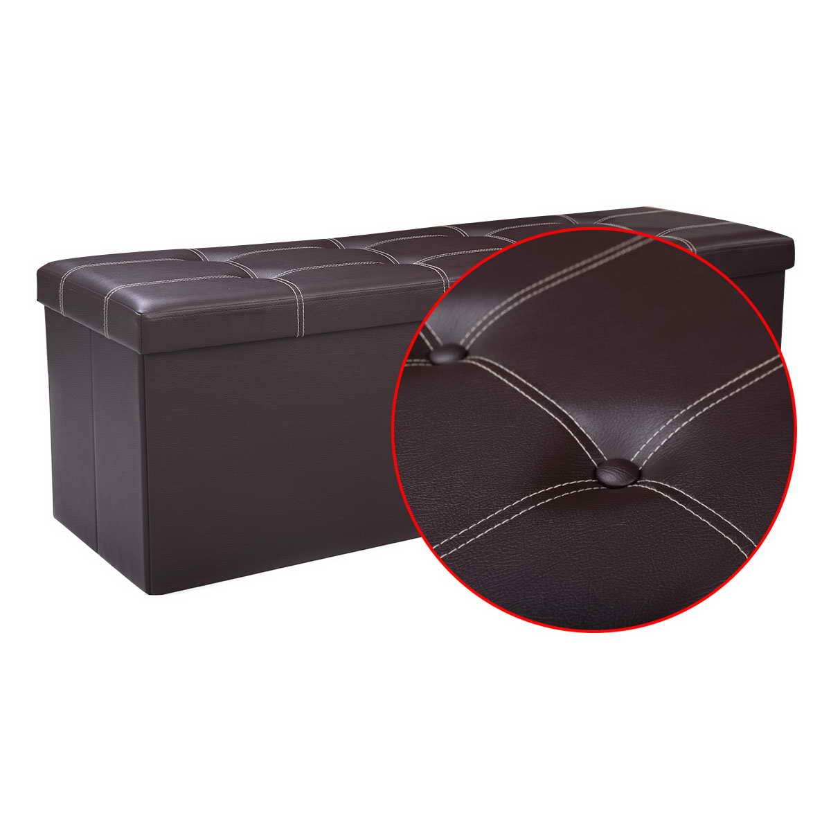 Topbuy Folding Storage Stool Padded Ottoman Faux Leather Foot Rest Seat