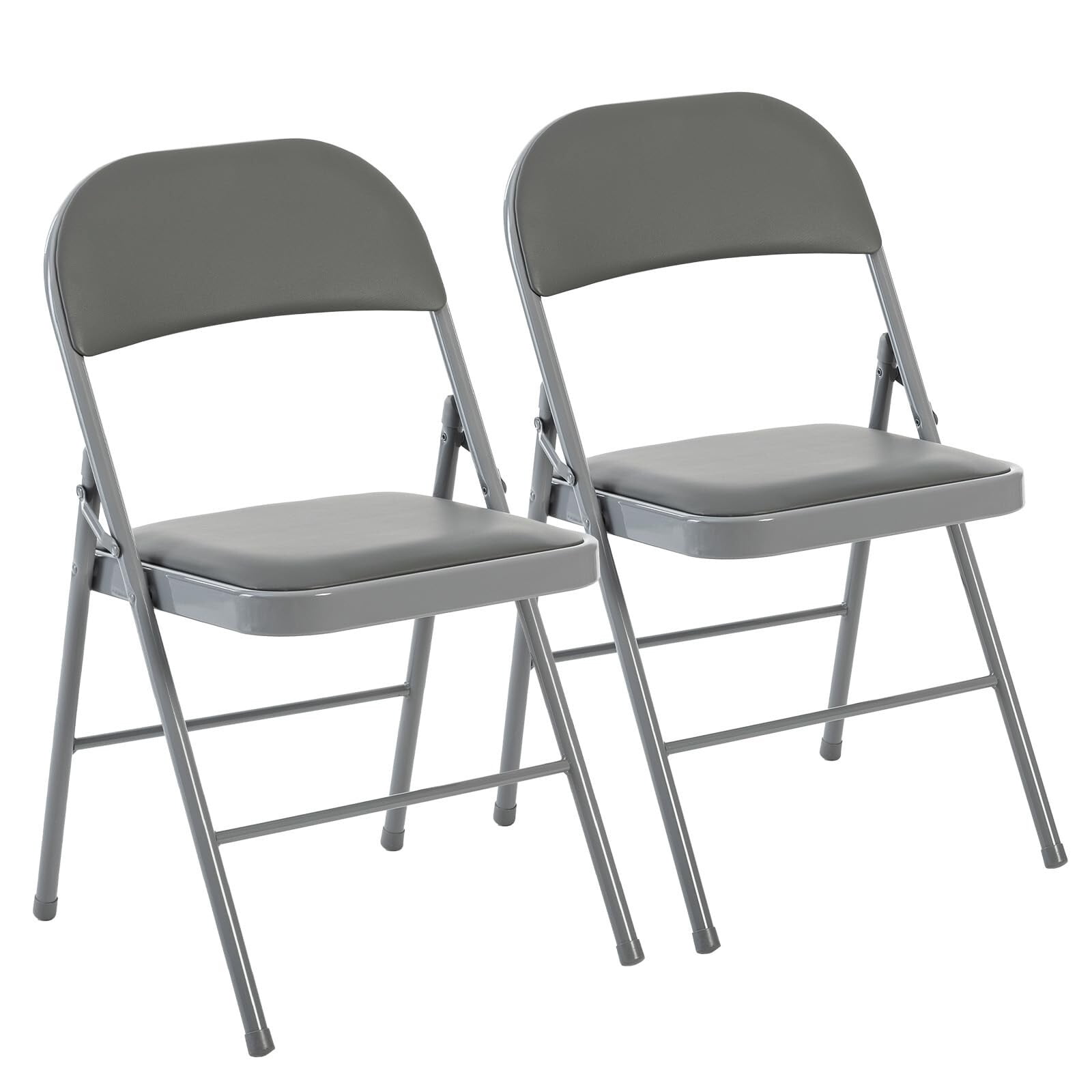 Kelno Folding Chair Set of 2 PU Leather Padded Guest Chairs with Lightweight Sturdy Metal Frame, Gray