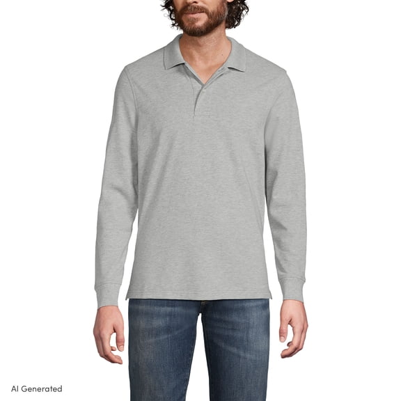 Lands' End Men's Long Sleeve Mesh Polo Shirt
