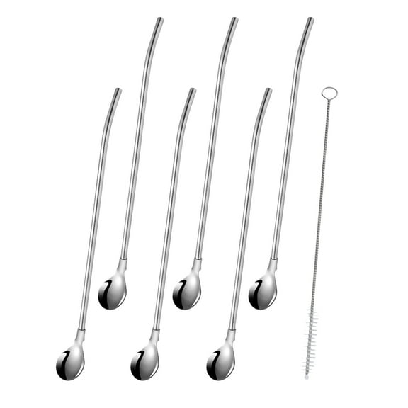ifundom Reusable Stainless Steel Spoon Straws 6 Pieces Metal Drinking Straws with Spoon End for and Drinks