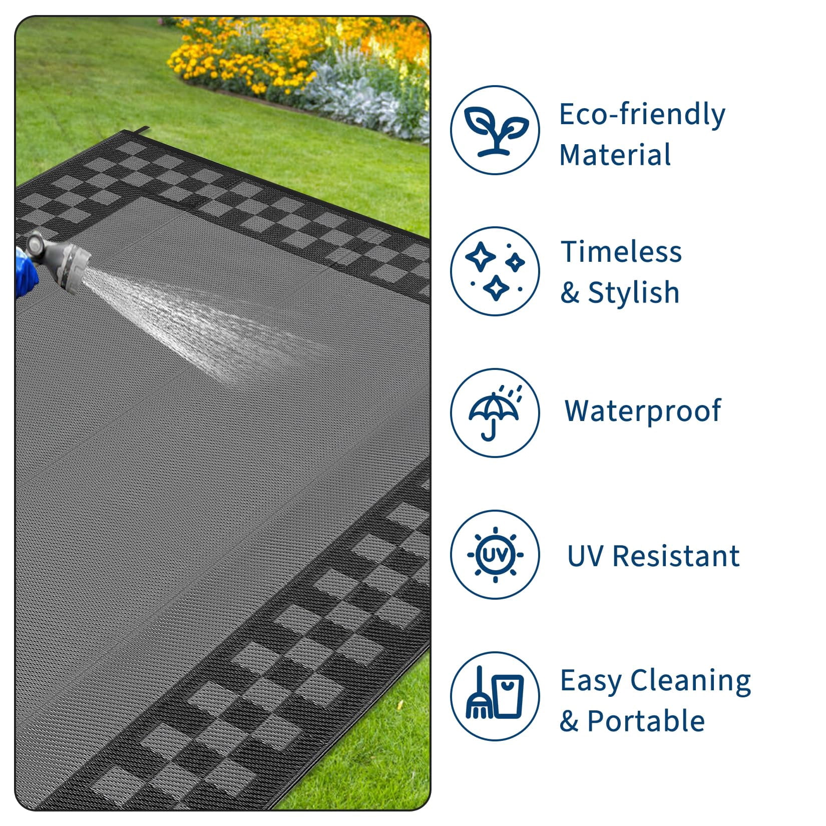Outdoor Rug, Waterproof Reversible Patio Rug, Extra Large Plastic Straw Area Rug for Camping, RV, Backyard