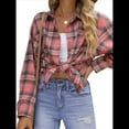 thumbnail image 3 of Camisas de Franela A Cuadros para Mujer, Blusas de Larga de Gran Tamaño con Botones, Tops. Rosa XL, 3 of 10