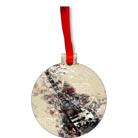 Guitar Christmas Tree Ornament - Banjo Guitar Art Round Shaped Flat Hardboard Christmas Ornament Tree Decoration - Unique Modern Novelty Tree Décor Favors