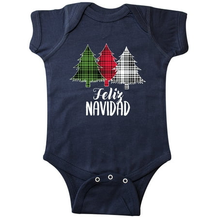

Inktastic Feliz Navidad Plaid Trees Gift Baby Boy or Baby Girl Bodysuit