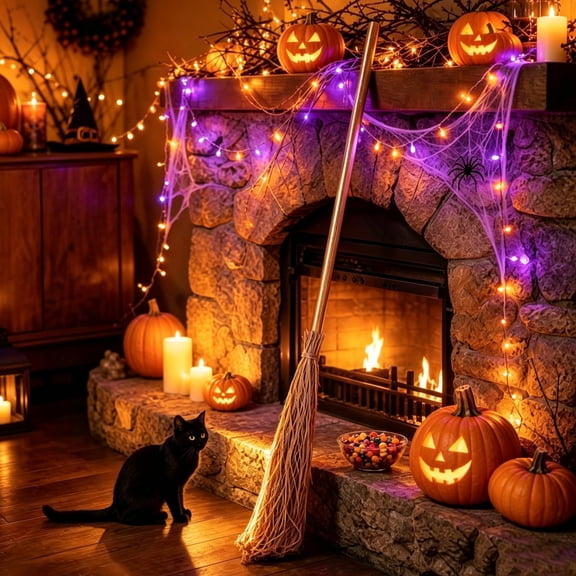 Telescopic Halloween Witch Broomstick Collapsible Wicked Decor Prop, Extendable Witch Broom with Collapsible Handle for Mantel Shelf, Spooky Halloween Party Decor and Gift for Costume Enthusiasts