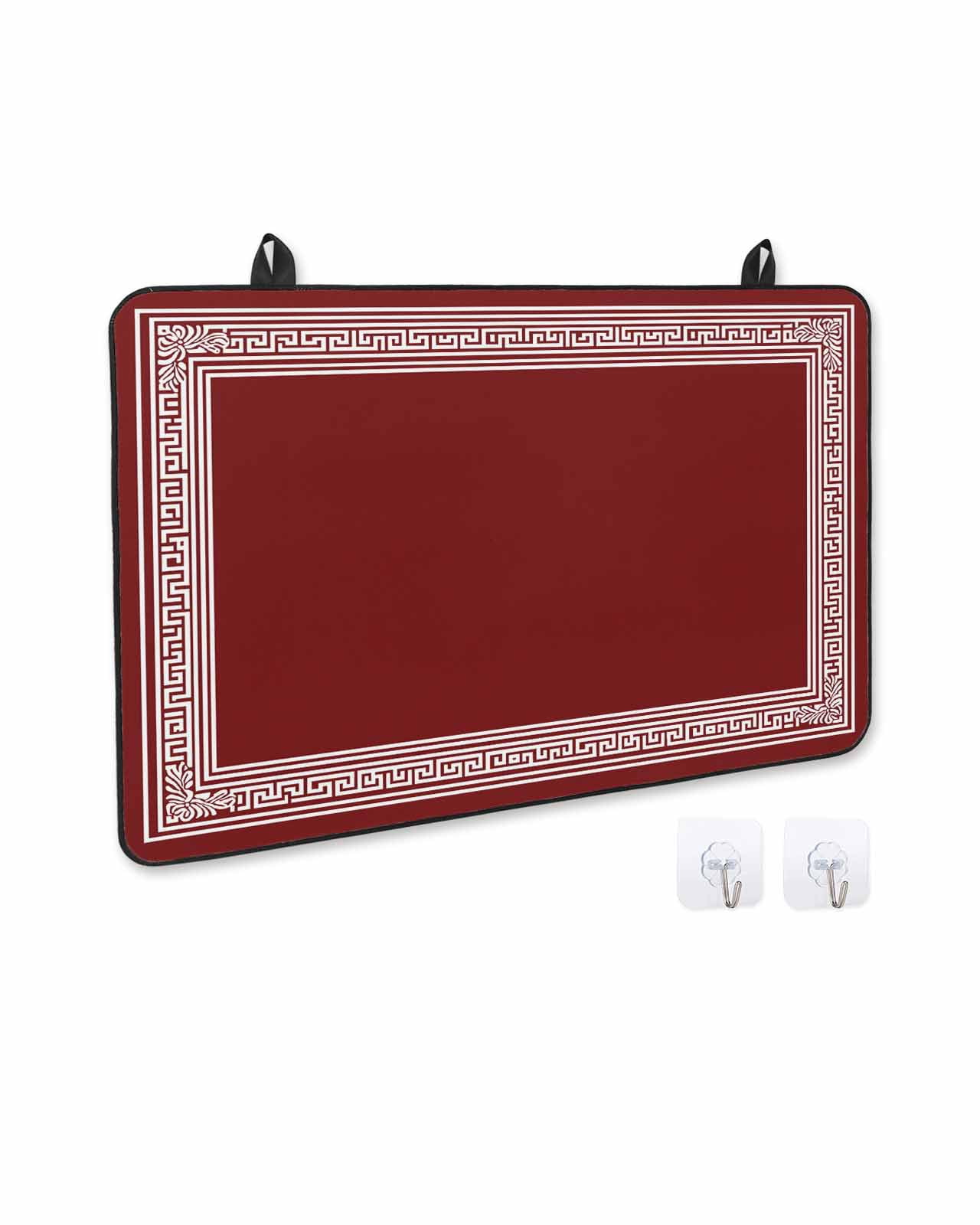 nqOlkjepod Large Induction Cooktop Protector Mat 24"x21", Red Geometric Stove Top Covers for Electric Stove, Country Farm Traditional Chinese Tile Stove Burner Cover Mats, Glass Top Stove Cover