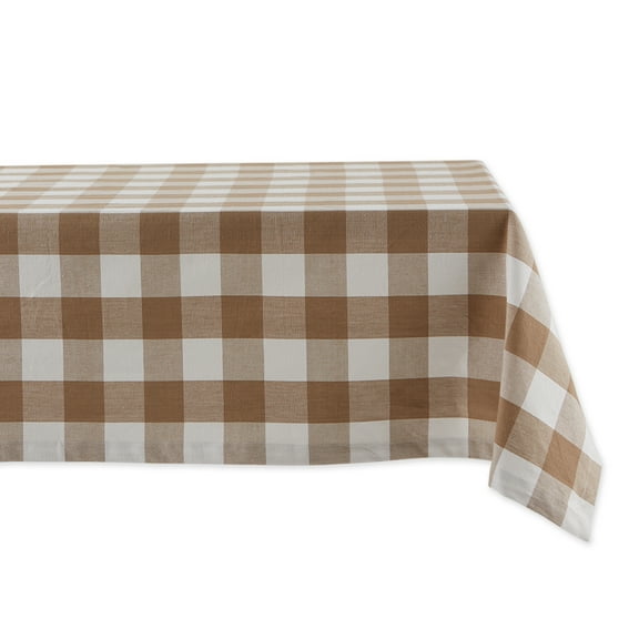 Contemporary Home Living Buffalo Check Rectangular Cotton Tablecloth - 104" - Stone Brown and White