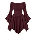 thumbnail image 5 of Enjoytime Halloween Women Dresses Solid Color Crewneck Long Sleeve Short Dress Off The Shoulder Elegant Vintage Renaissance Costume Women Wine S, 5 of 8