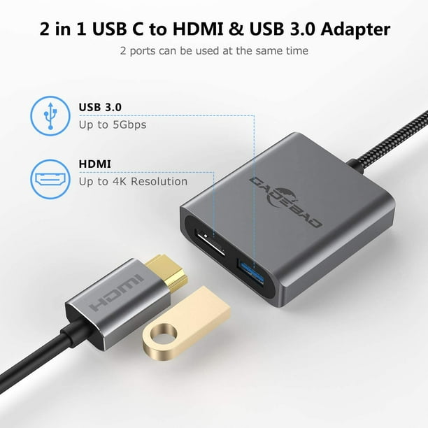 Basics USB-C to HDMI Cable Adapter (Thunderbolt 3 Compatible)  4K@30Hz, 3-Foot, Black