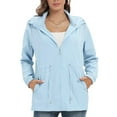 thumbnail image 2 of Lovskoo Women's Trench Coat Windbreaker Long Sleeve Solid Thin Hooded Zipper Casual Sport Coat Light Blue, 2 of 7