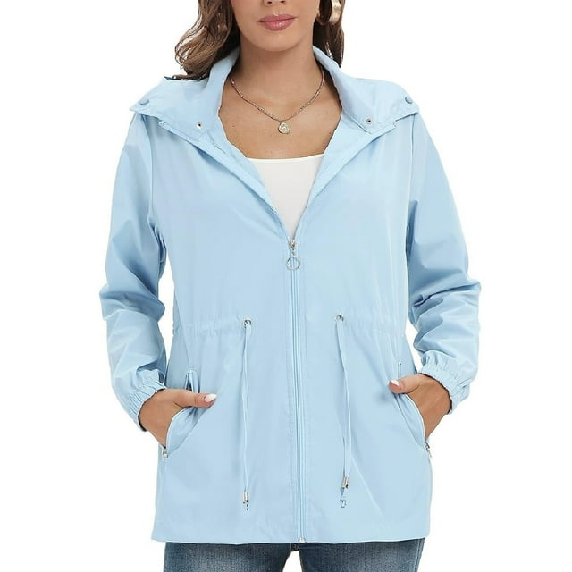 TIMIFIS Women's Full-Zip Hooded Sweatshirt Jacket Long Sleeve Causal Drawstring Oversized Jacket Coats with Pockets-Light BlueFall/Winter