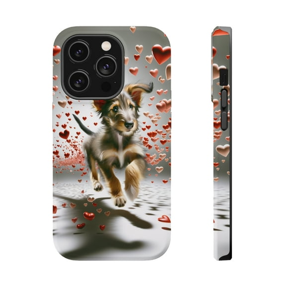 DistinctInk Tough Case for Apple iPhone 13 PRO (6.1" Screen), Compatible with MagSafe Charging - Valentine's Day Scottish Deerhound Puppy