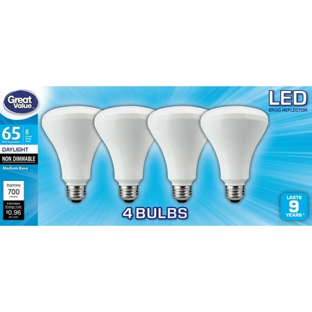 Great Value LED Light Bulb, 8W (65W Equivalent) Daylight, BR30,