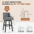 thumbnail image 7 of HomeZeer 26" Bar Stools Set of 2, Swivel Counter Height Bar Stools with Back, Upholstered Bar stools for Kitchen Island, Solid Wood Legs Bar Chairs with Footrest for Kitchen Dining Room, Gray, 7 of 7