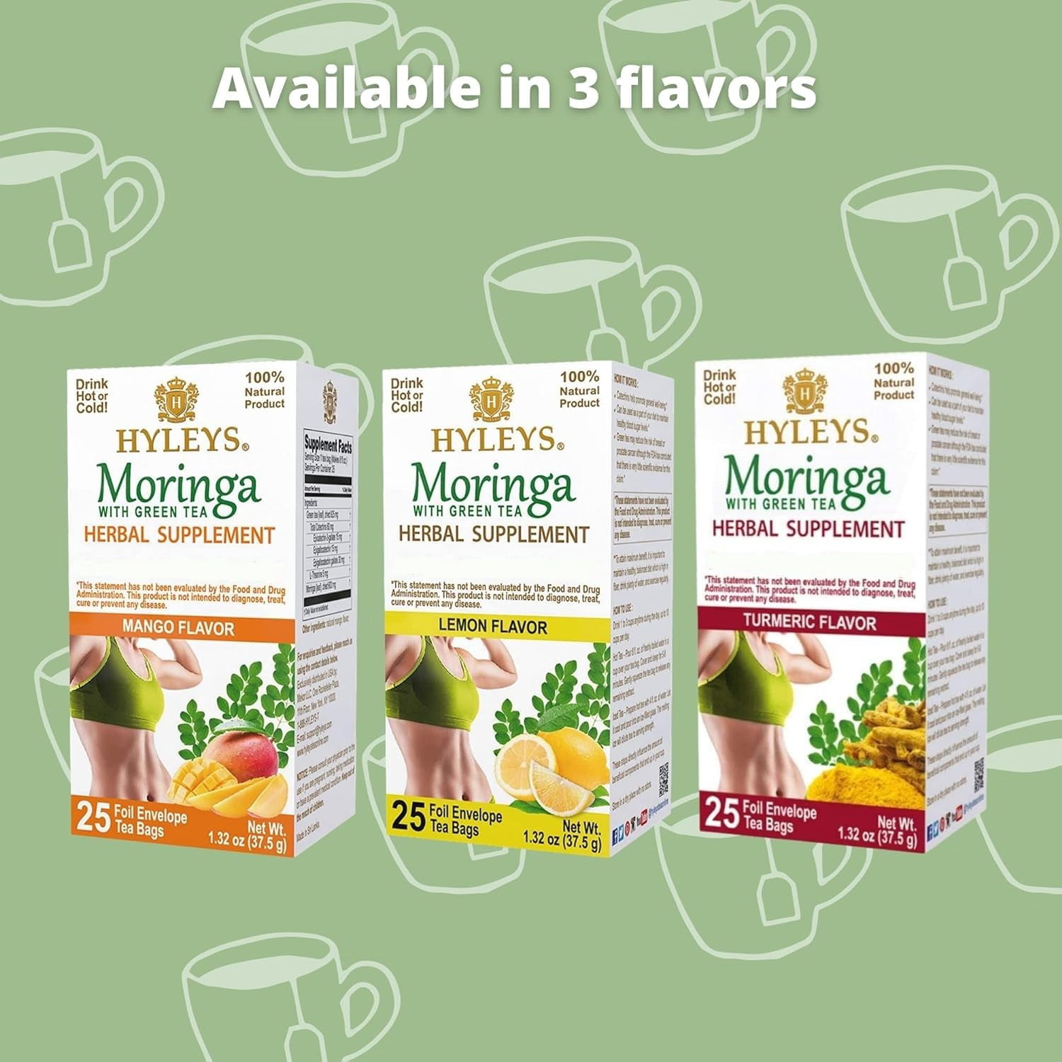 Hyleys Moringa Leaves Green Tea Bags - 50 Ct- 300 Tea Bags (6 Pack) - Mango Tea Flavor