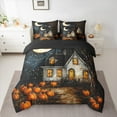thumbnail image 2 of Feelyou Orange Gothic Pumpkin Bedding Comforter Set 7 Pieces for Teen, Farmhouse Moon Full Bedding Set, Oil Printing Reversible Fitted Sheet Flat Sheet, Ultra Soft Home Decor, 2 of 7