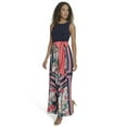 thumbnail image 2 of Falling Flowers Women's Two Fer Maxi Dress with Jersey Top and Printed Skirt with Solid Sash, Sizes XS-XL, 2 of 6