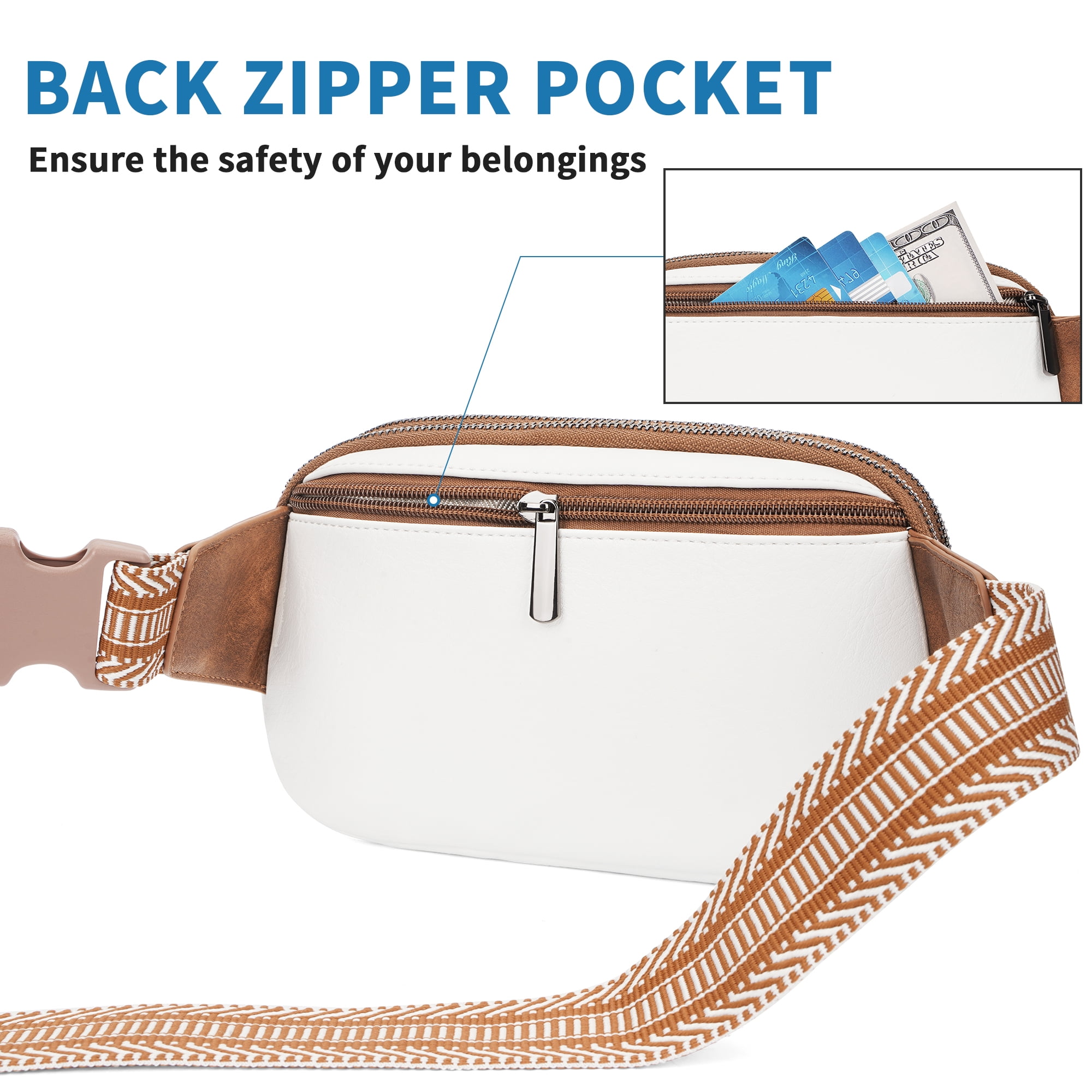 HKCLUF Belt Bag for Women Vegan Leather Mini Belt Bag With Adjustable Strap Unisex Triple Zip Small Cross Body Fanny Pack