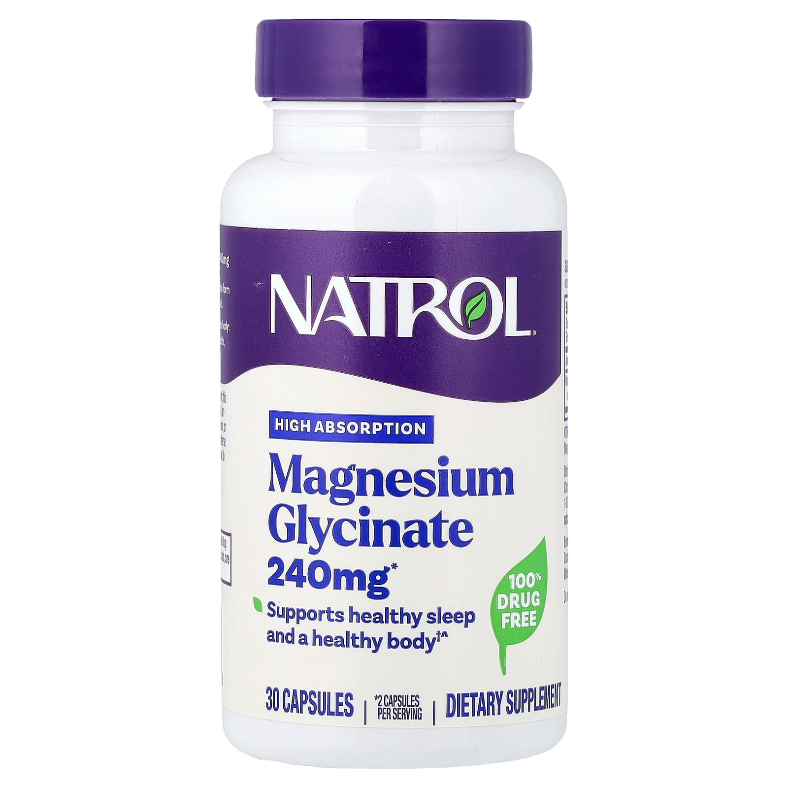 Natrol Magnesium Glycinate, High Absorption, 30 Capsules (120 mg per Capsule)