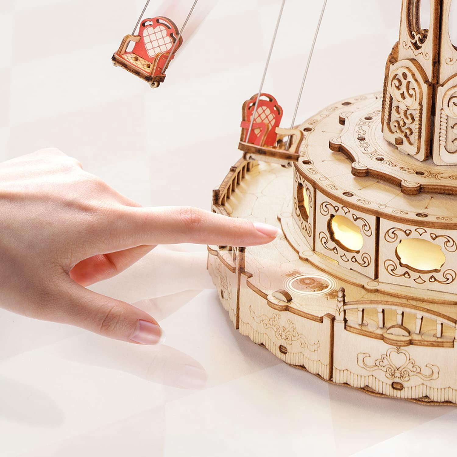 ROBOTIME Swing Ride Model Building Set,3D Puzzle Music Box Craft Kits,Gift for Kids Teens Adults
