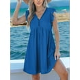 thumbnail image 3 of Womens Summer Dress Ruffle Sleeve V Neck Midi Dresses Fashion Casual Fit Flowy Tiered Boho Beach Vacation Sundress Blue XXL, 3 of 6