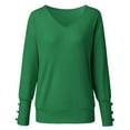 thumbnail image 4 of Duoif Sweaters for Women Trendy Women's Solid Color Knitted V Neck Loose Long Sleeved Top Women's Sweaters Womens Tops Green L, 4 of 5