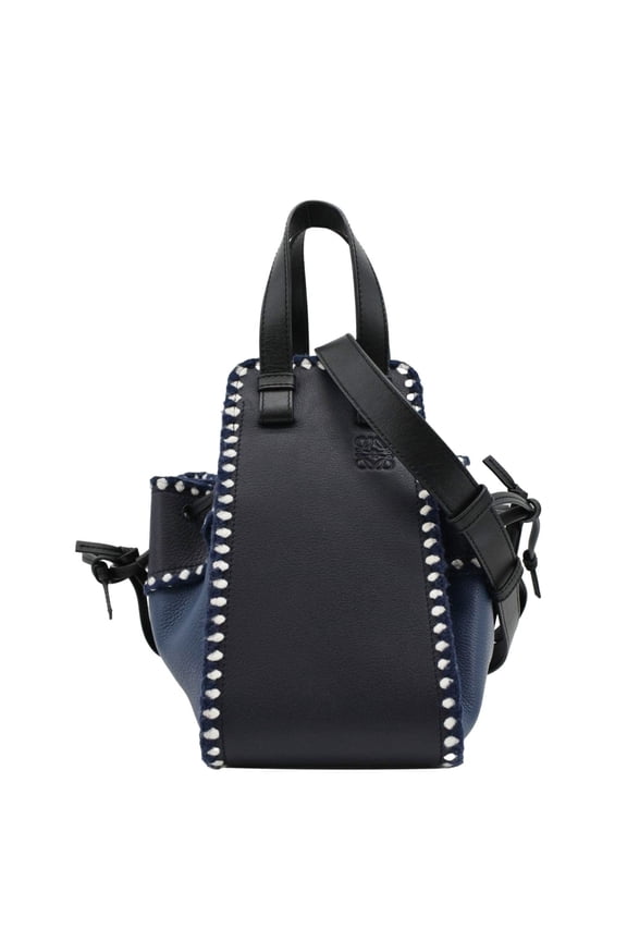 Pre-Owned LOEWE Hammock Drawstring Leather Shoulder Bag Navy Blue