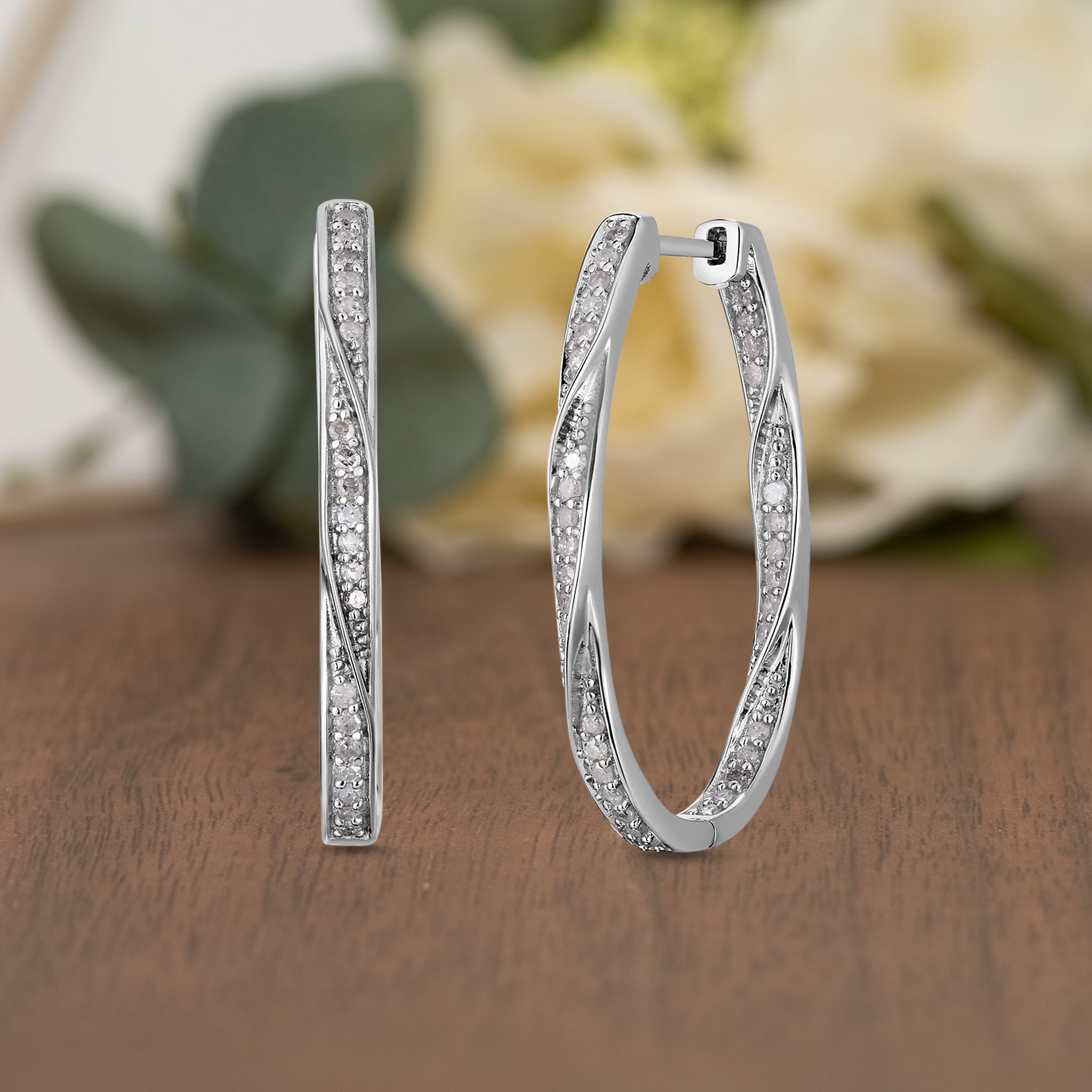 Natalia Drake 1/2 Cttw Diamond Hoop Earrings for Women for Women Rhodium Plated Silver Twisted Inside Outside