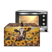 TSOVTHRID Sunflower Cow Aztec Tribal Print Microwave Oven Dust Cover Toaster Oven Cover with Top Handle Dust-Proof Kitchen Appliance Protector Dirt Fingerprint Protection, 18.25"W x 14.5"D x 11"H, S