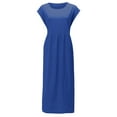 thumbnail image 2 of Vestido informal de lino sin mangas para mujer con bolsillos - Vestido midi de verano holgado con cuello redondo, 2 of 5