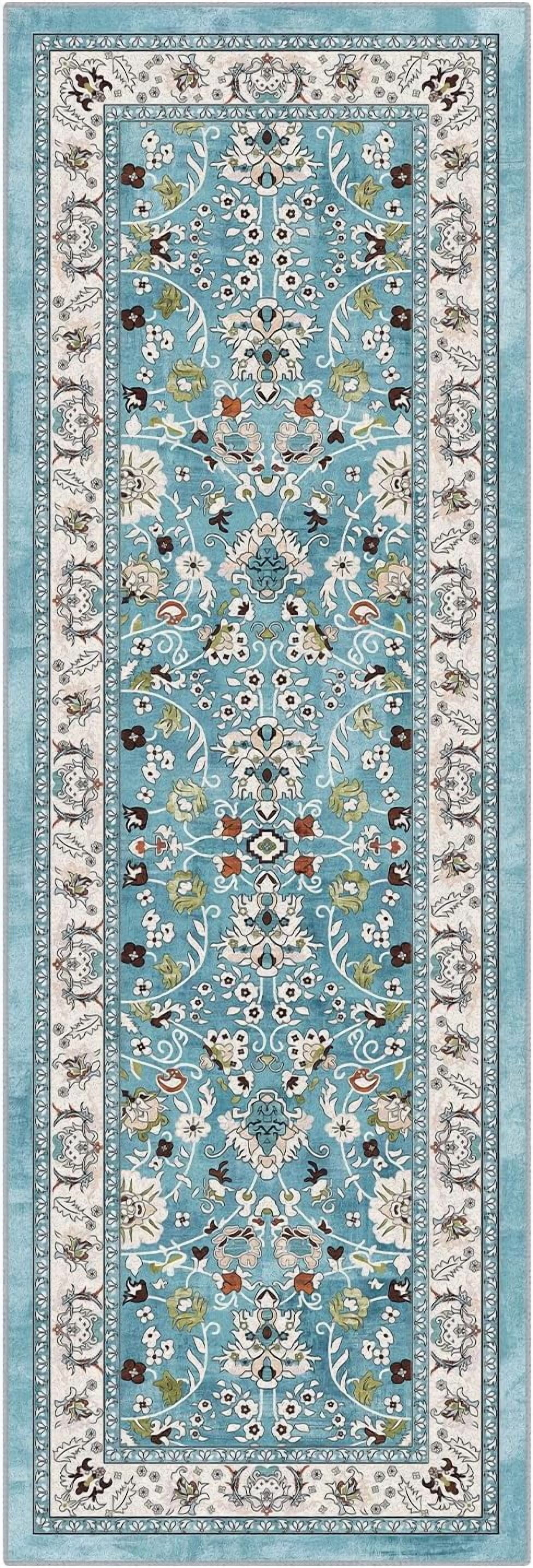 MJIAexp 2' x 6' Boho Floral Kitchen Runner Rug Machine Washable Runner Rug Non-Slip Hallway Runner Laundry Rug Throw Carpet for Living Room Bedroom Dining Room Entryway Kitchen Blue