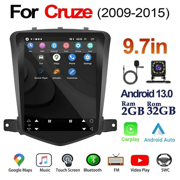 Guwzn Car Stereo Radio for Chevy Cruze 2009-2015 9.7" Vertical Touchscreen 2 32G Vehicle GPS Navigation Wireless CarPlay Android Auto