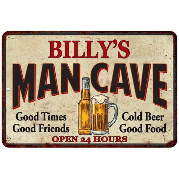 BILLY'S Man Cave Metal Sign Wall Decor Gift 8x12 108120011076