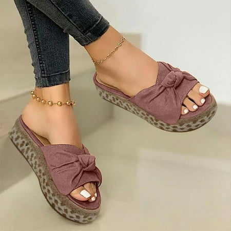 

uikmnh Slippers for Women Women s Bowknot Large Size Platform Wedge Sandals And Slippers Pink 6.5