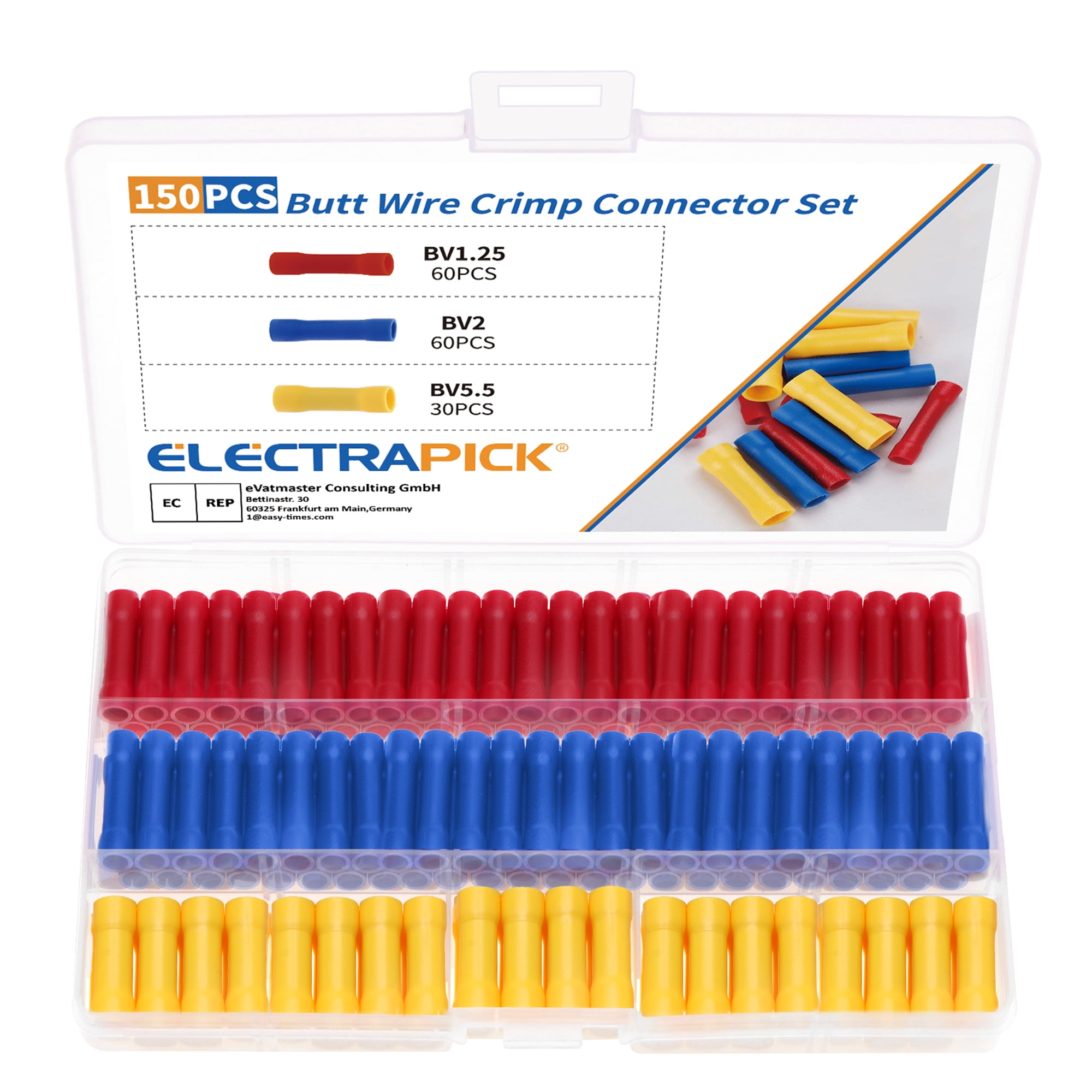 Electrapick 150Pcs Crimp Butt Connectors, Insulated Straight Electrical