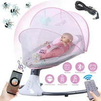 BEJOLO Electric Baby Swing for Infants, Portable Baby Bouncer with Remote Control,bluetooth Music, Pink