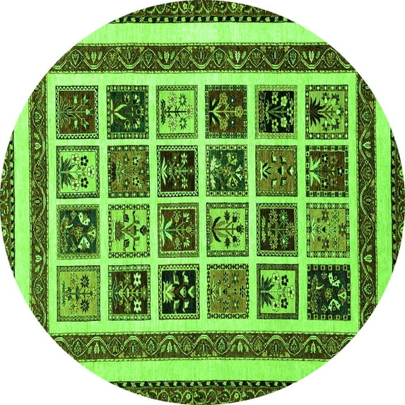 Ahgly Company Indoor Round Abstract Green Modern Area Rugs, 4' Round