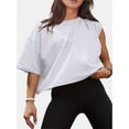thumbnail image 4 of Women Cropped T-Shirts Drop Shoulder Round Neck Crop Tops Casual Summer Solid Color Basic Tees, 4 of 5
