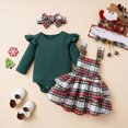thumbnail image 2 of 18-24 Months Infant Newborn Baby Girl Clothes Long Sleeve Fall Winter 0 3 6 9 12 18 Months Infant Outfits Ruffle Sleeve Romper Bodysuit Grid Overall Dress Infant Girls Set,Green, 2 of 9