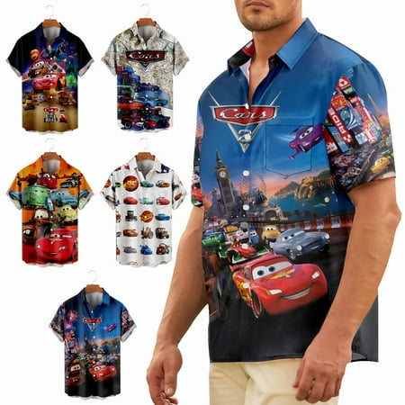

Boys Car Aloha Button Down Hawaiian Shirt Regular Relaxed-Fit Bowling Shirts Plus Size Men
