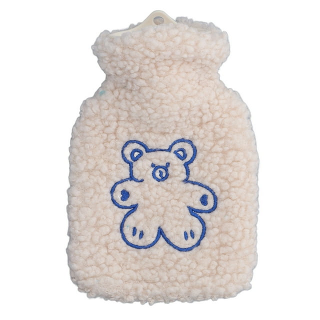 Bolsa de agua caliente de peluche de 500 ml con forro de PVC antiescaldaduras y funda de felpa para el hogar, viajes y oficina. Oso albaricoque.